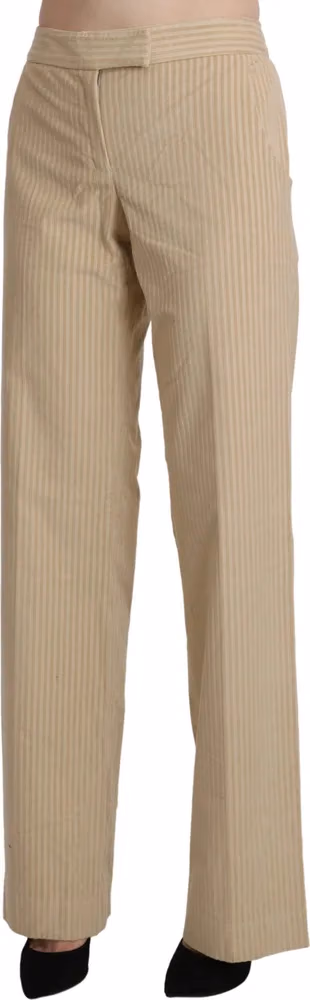 Ermanno Scervino Beige High Waist Flared Wide Leg Trouser Pants