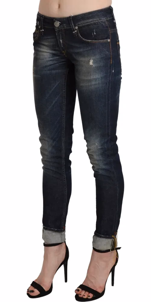 Acht Blue Washed Low Waist Skinny Cropped Denim Pant