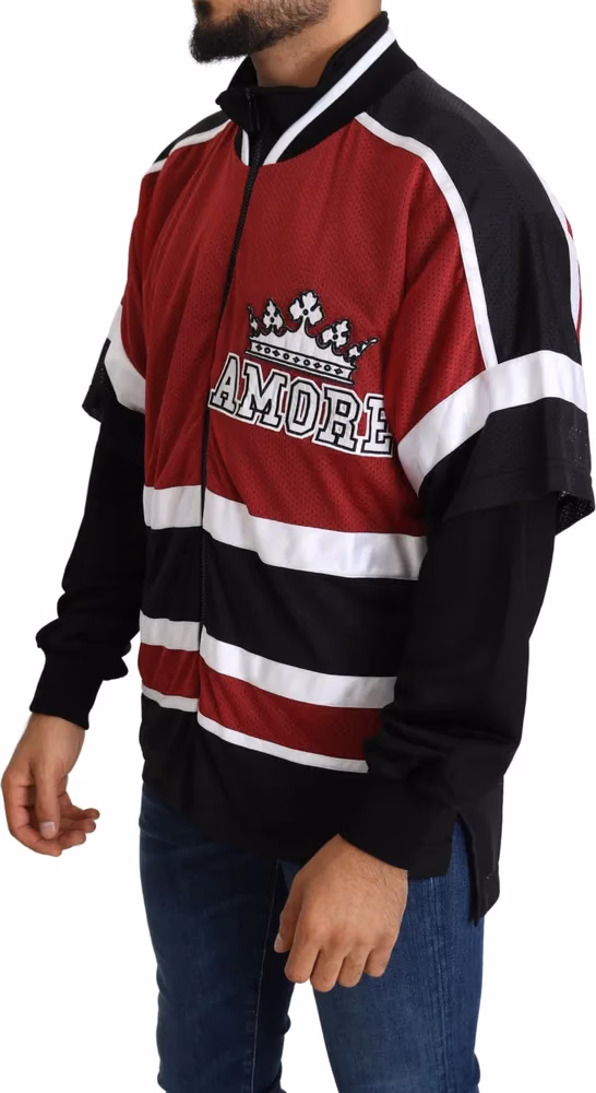 Dolce & Gabbana Red Black AMORE Sport Full Zipper Sweater