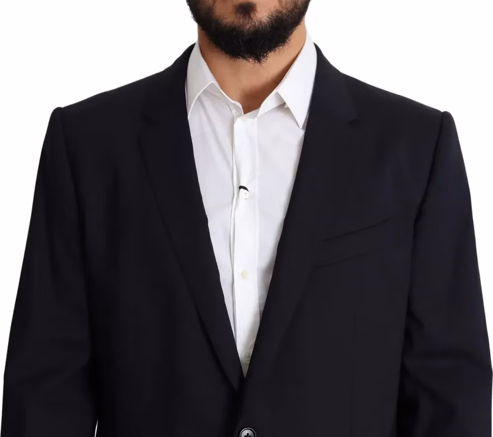Dolce & Gabbana Dark Blue Wool Stretch Men Coat MARTINI Blazer