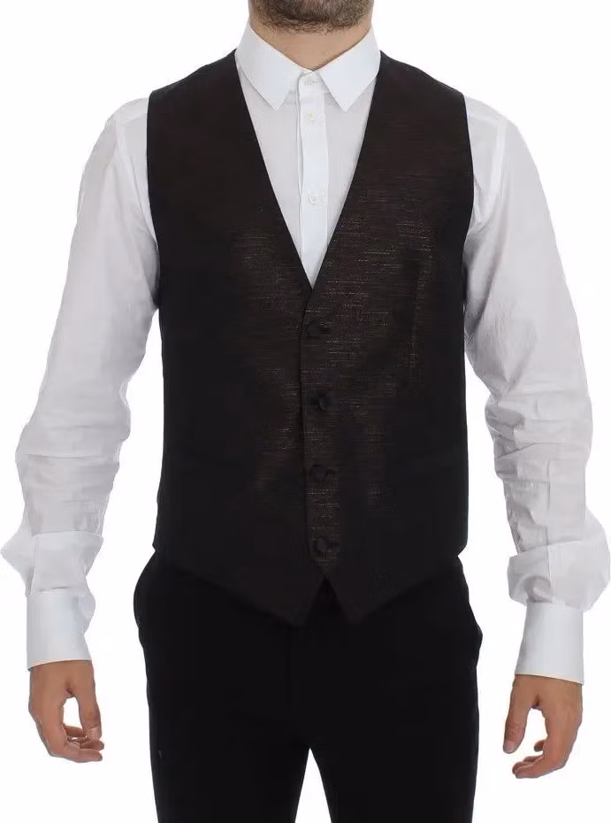 Dolce & Gabbana Black Wool Logo Dress Gilet Vest