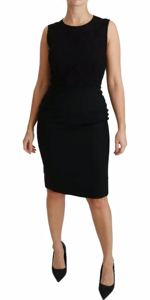 Dolce & Gabbana Black Floral Lace Sheath Gown Dress