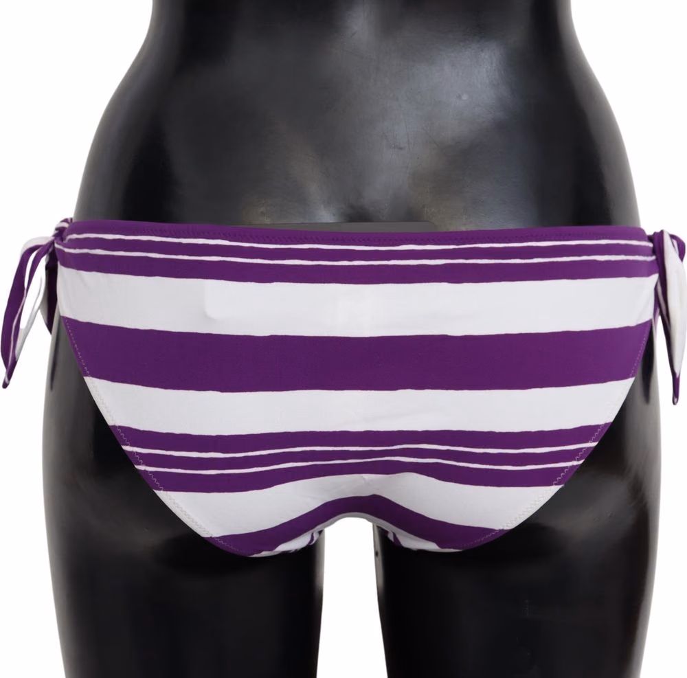 Dolce & Gabbana Purple White Stripes Beachwear Bikini Bottom