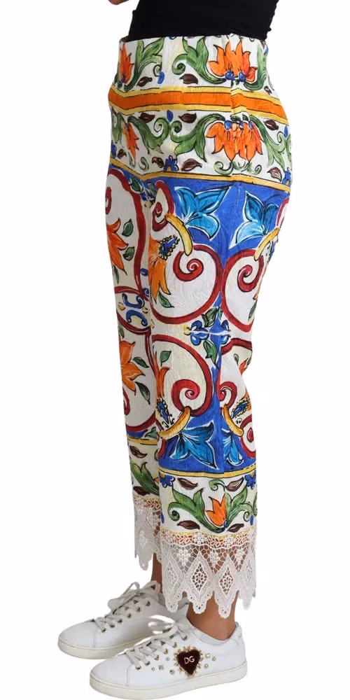 Dolce & Gabbana Multicolor Majolica Print Trouser  Cotton Pants