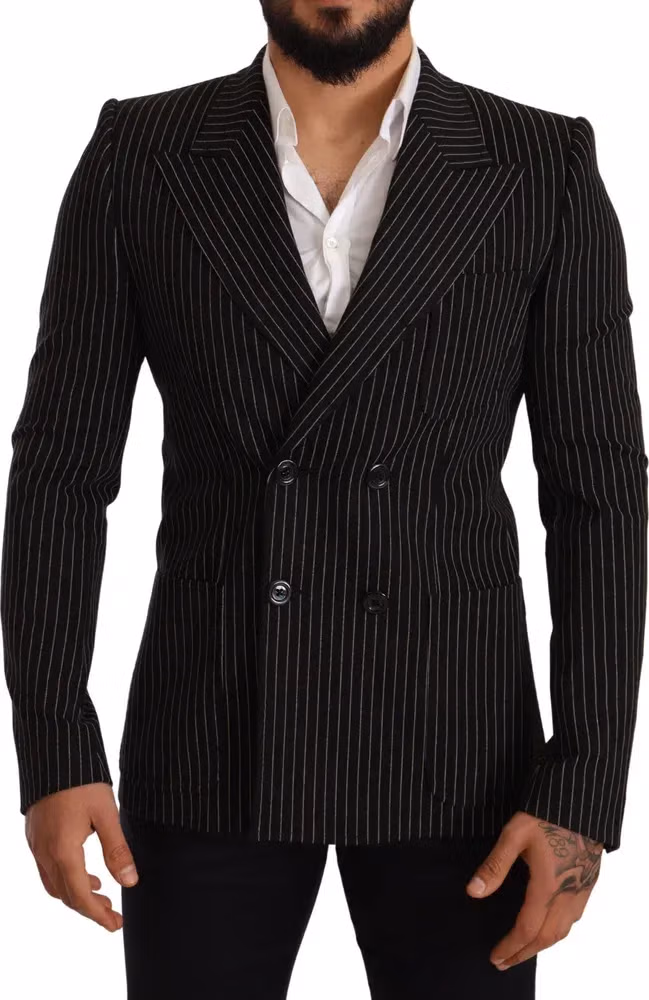 Dolce & Gabbana Black White Striped Slim Fit Coat Blazer