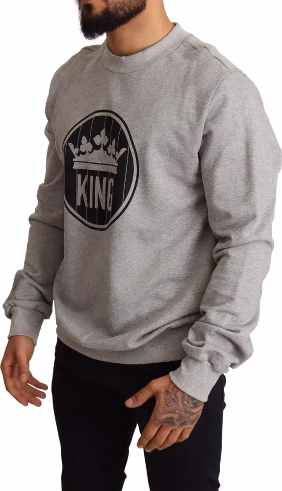 Dolce & Gabbana Gray Crown King Print Cotton Sweater