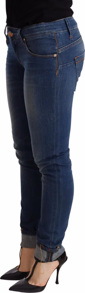 Acht Blue Washed Low Waist Skinny Denim Jeans Pant