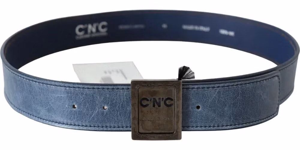 Costume National Blue Normal Leather Logo Buckle Belt