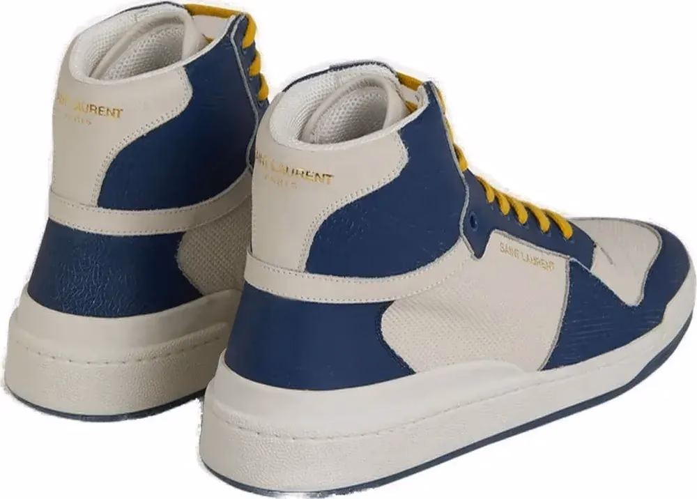 Saint Laurent Blue Calf Leather Mid Top Sneakers