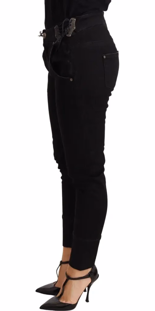 Ermanno Scervino Black Low Waist Skinny Slim Trouser Cotton  Jeans