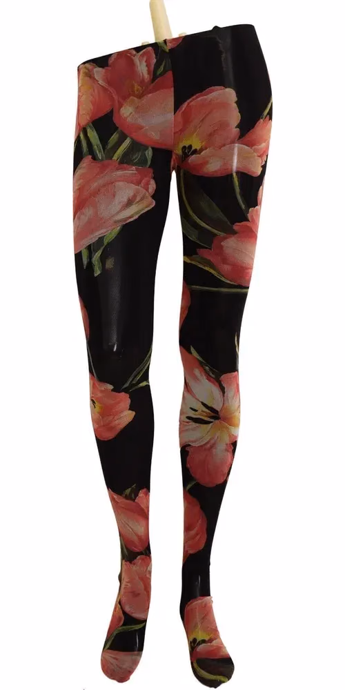 Dolce & Gabbana Black Floral Print Nylon Tights Stockings