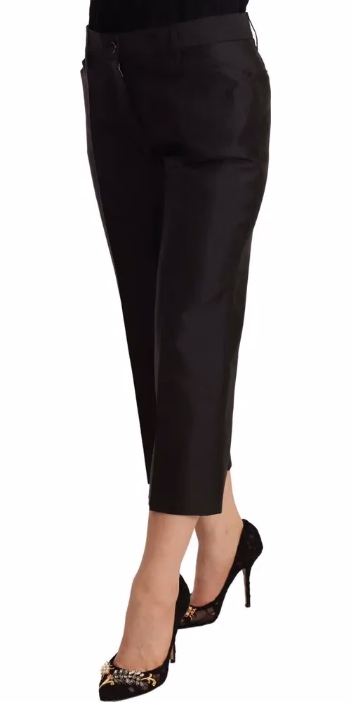 Dolce & Gabbana Black 100% Silk Flared Cropped Pants