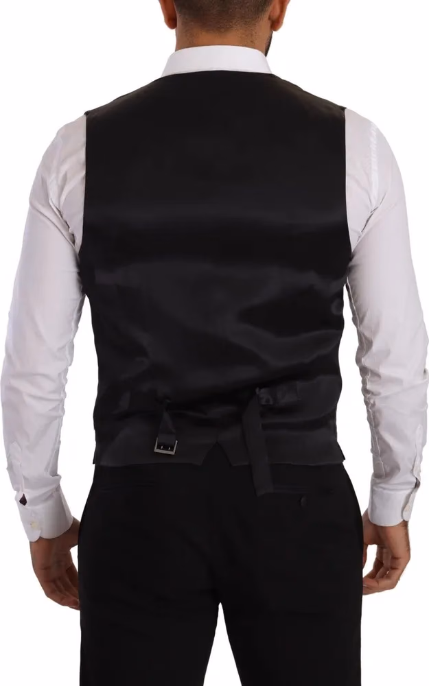 Dolce & Gabbana Black Striped Wool Silk Waistcoat Vest
