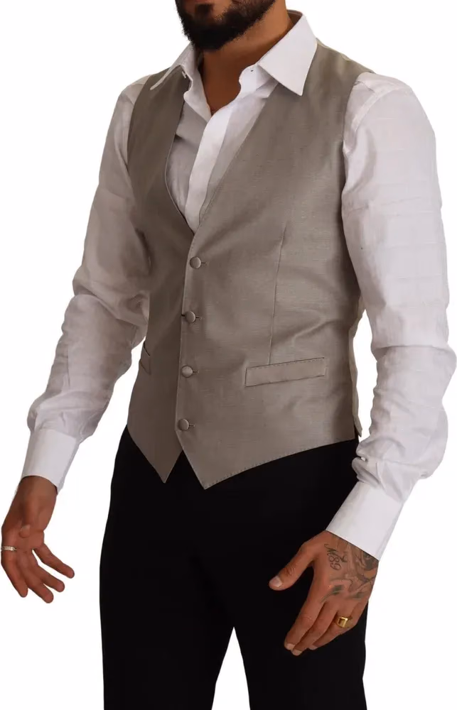 Dolce & Gabbana Beige Wool Single Breasted Waistcoat Vest