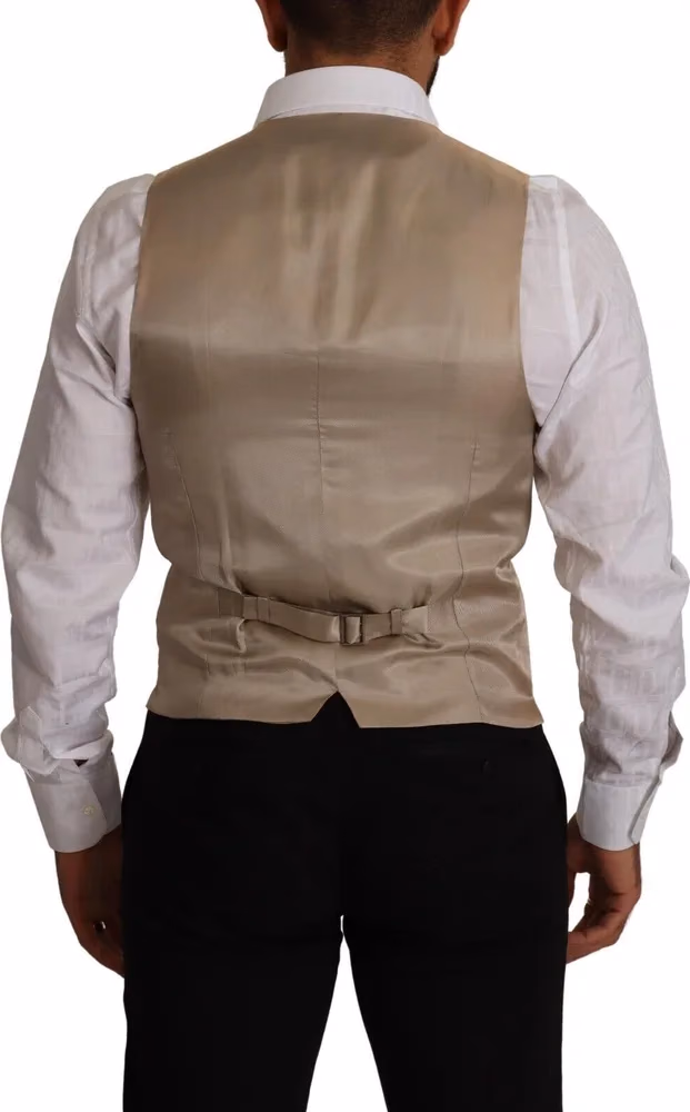 Dolce & Gabbana Beige Cotton Silk Slim Fit Waistcoat Vest