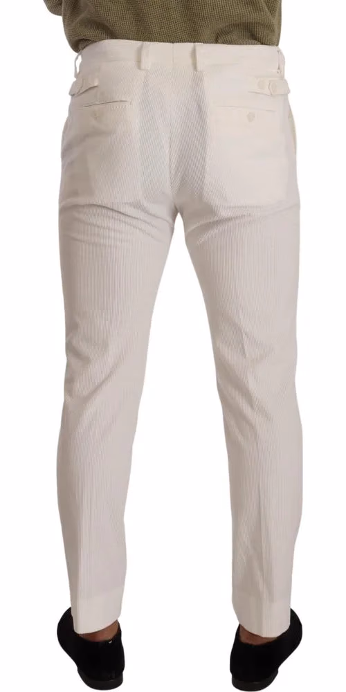 Dolce & Gabbana White Cotton Skinny Corduroy Trouser Pants