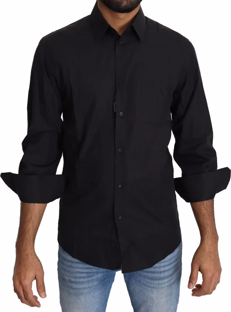 Dolce & Gabbana Black Cotton Formal Dress Men Top Shirt