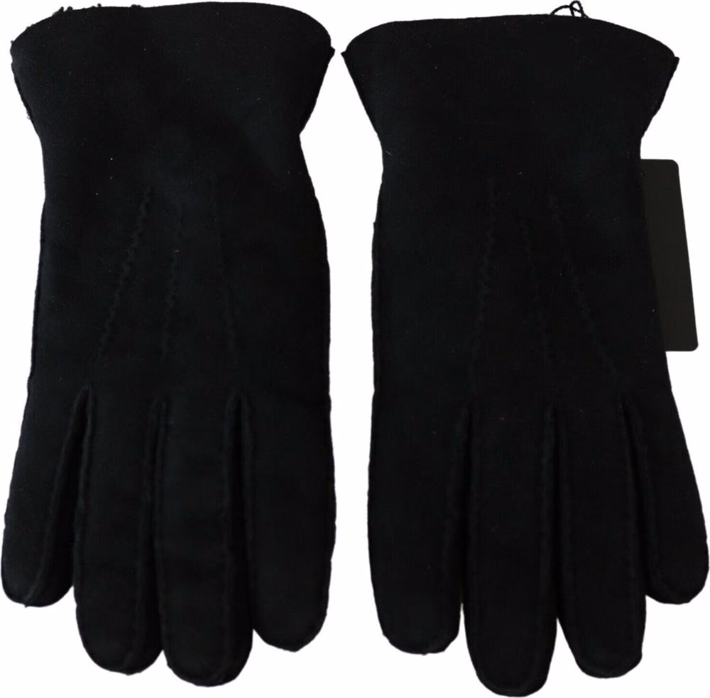 Dolce & Gabbana Black Leather Motorcycle Biker Mitten Gloves