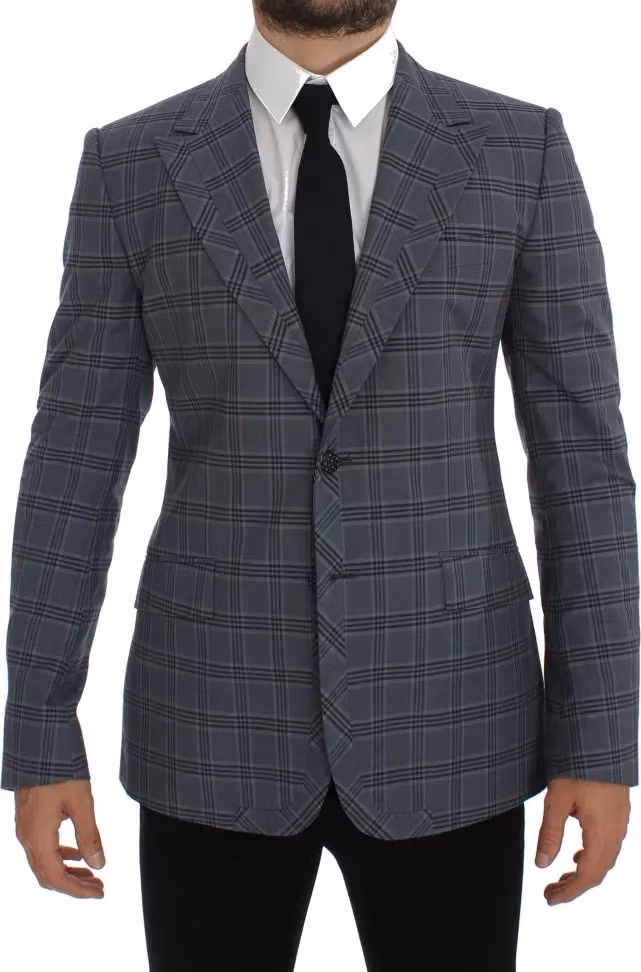 Dolce & Gabbana Blue Checkered Slim Fit Blazer Jacket