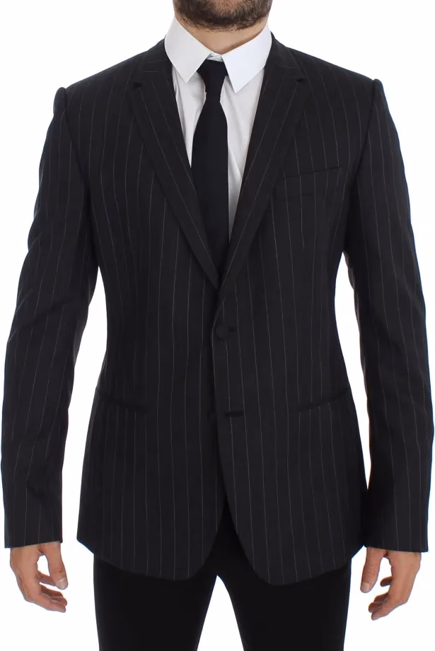 Dolce & Gabbana Gray Striped Slim Fit Wool Blazer