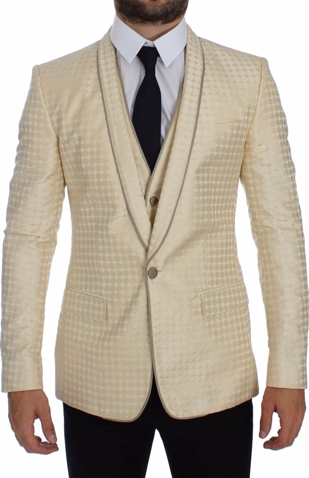 Dolce & Gabbana Beige Polka Dot Silk 2 Piece Blazer
