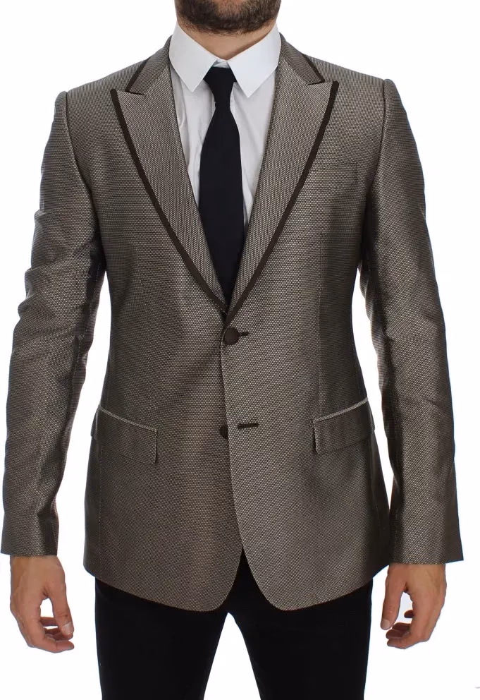 Dolce & Gabbana Brown Slim Fit Silk Two Button Blazer