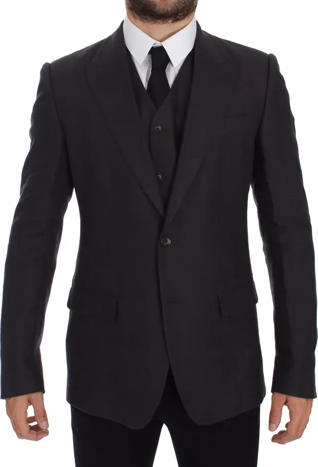 Dolce & Gabbana Gray Slim Fit Linen Blazer Jacket