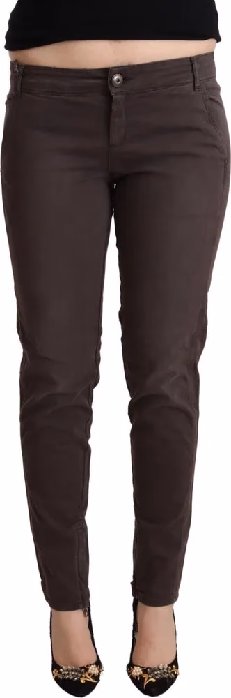 Ermanno Scervino Brown Cotton Low Waist Slim Fit Pants