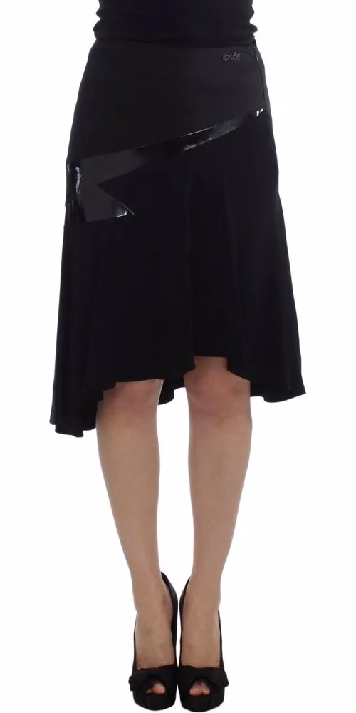 Exte Black Blue Cotton Stretch Straight Skirt