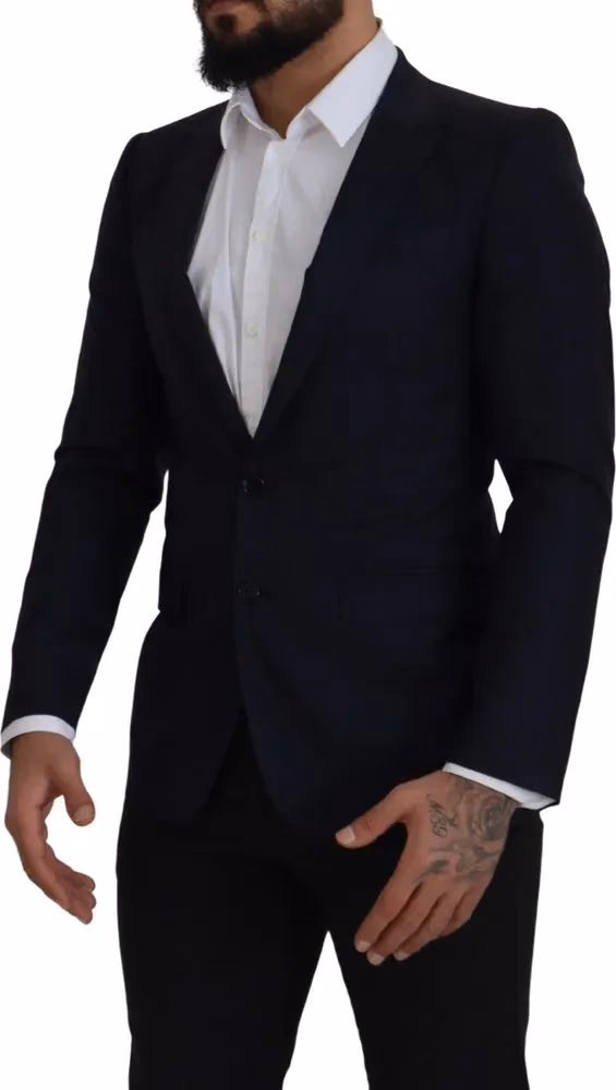 Dolce & Gabbana Blue Wool Single Breasted Coat Blazer