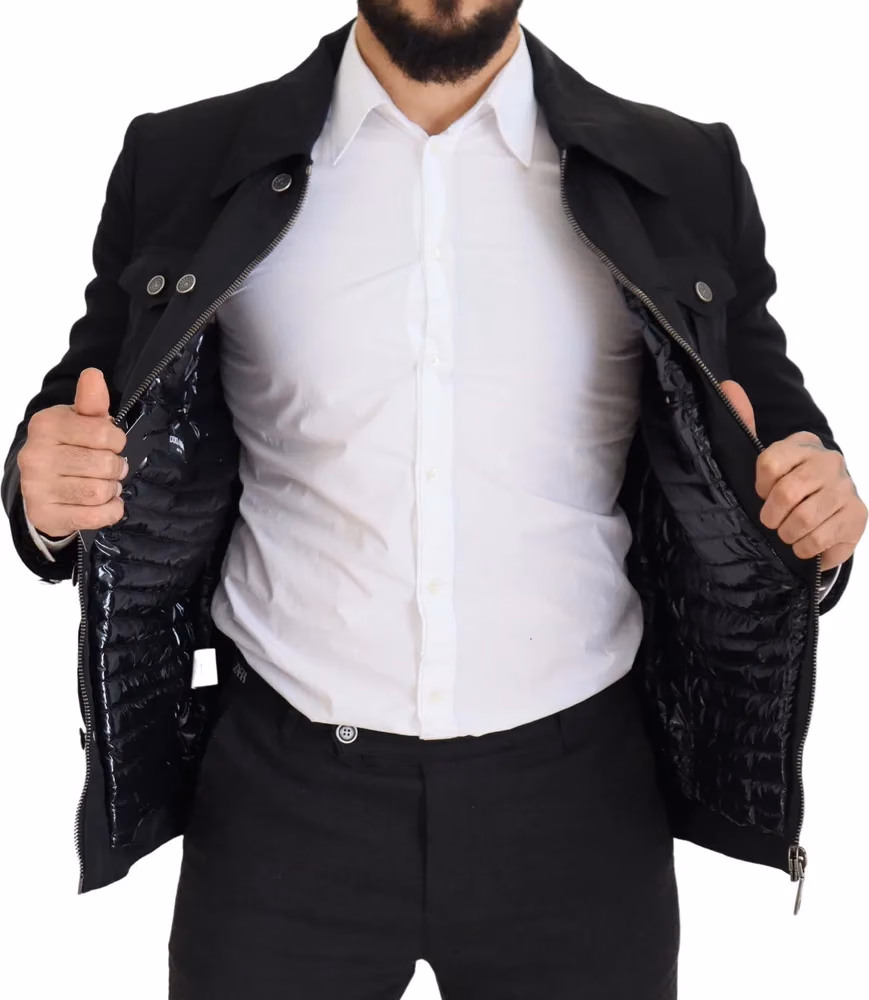 Dolce & Gabbana Black Wool Collared Full Zip Jacket