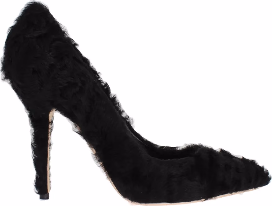 Dolce & Gabbana Black Xiangao Lamb Fur Leather Pumps