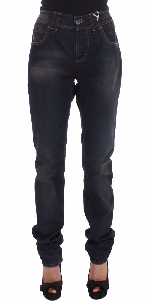John Galliano Blue Wash Cotton Blend Boyfriend Fit Jeans
