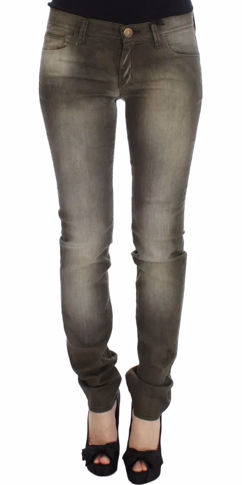 Ermanno Scervino Gray Wash Cotton Blend Slim Fit Jeans