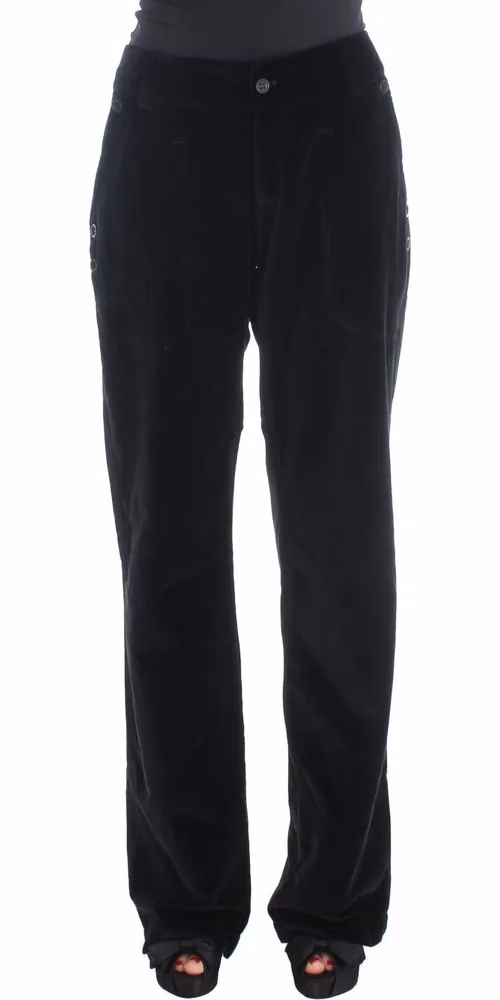 Ermanno Scervino Black Velvet Cotton Straight Legs Pants