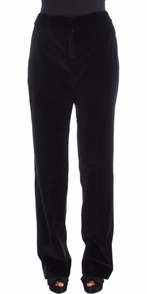 Ermanno Scervino Black Velvet Cotton Straight Legs Pants
