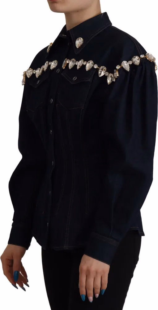 Dolce & Gabbana Blue Denim Crystal Embellish Cotton Jacket