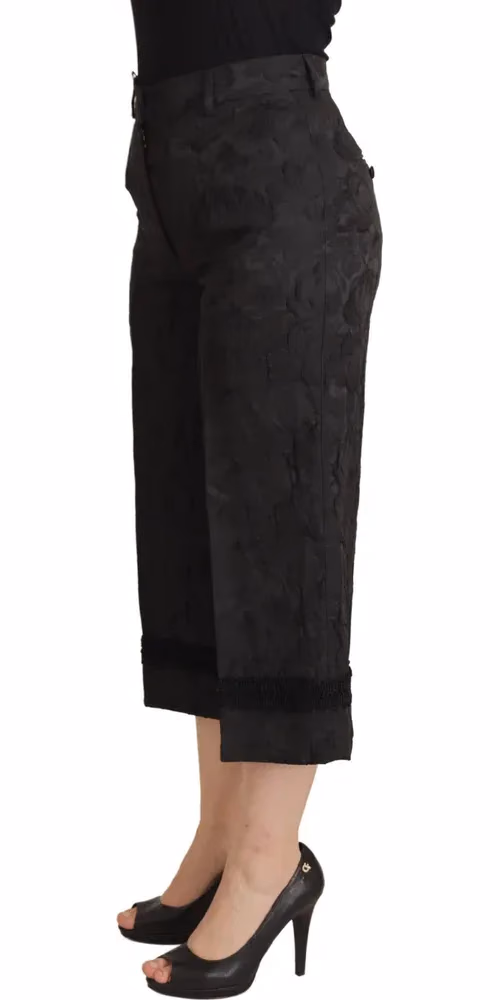 Dolce & Gabbana Black Brocade Cropped High Waist Pants