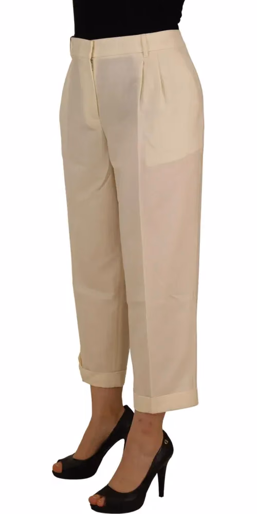 Dolce & Gabbana Ivory High Waist Cropped Folded Hem Trousers Pants