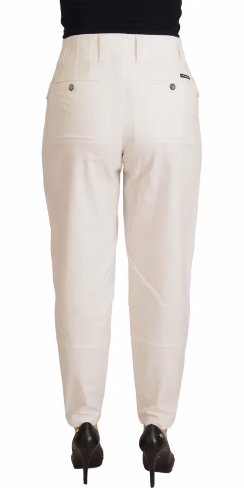Dolce & Gabbana White High Waist Tapered Women Cotton Pants