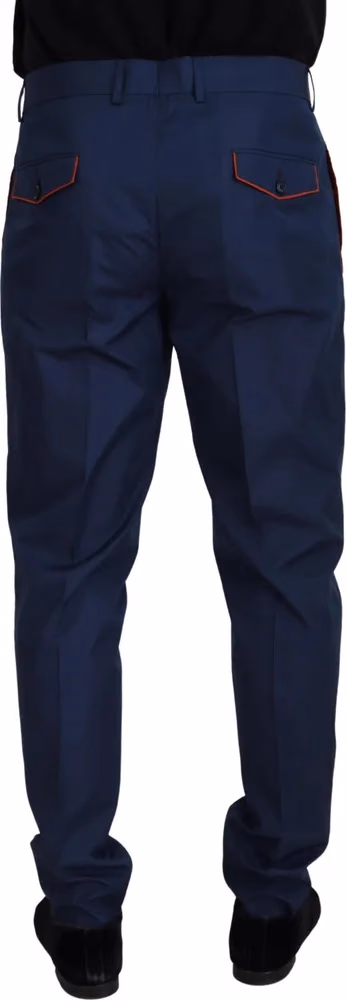 Dolce & Gabbana Blue Cotton Silk Trousers Chinos Pants