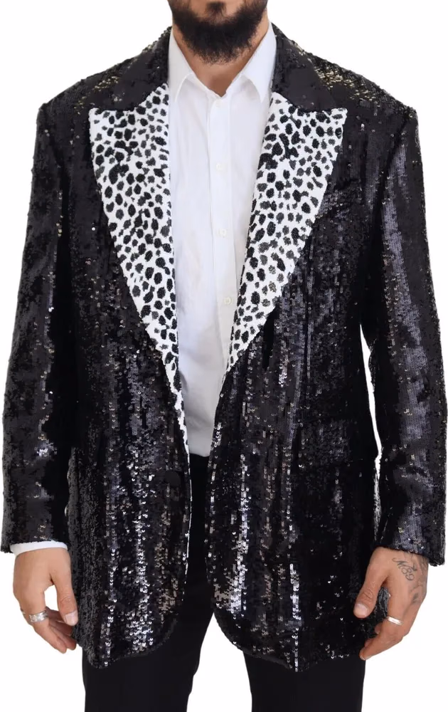 Dolce & Gabbana Black Sequined Cow Pattern Nylon Blazer