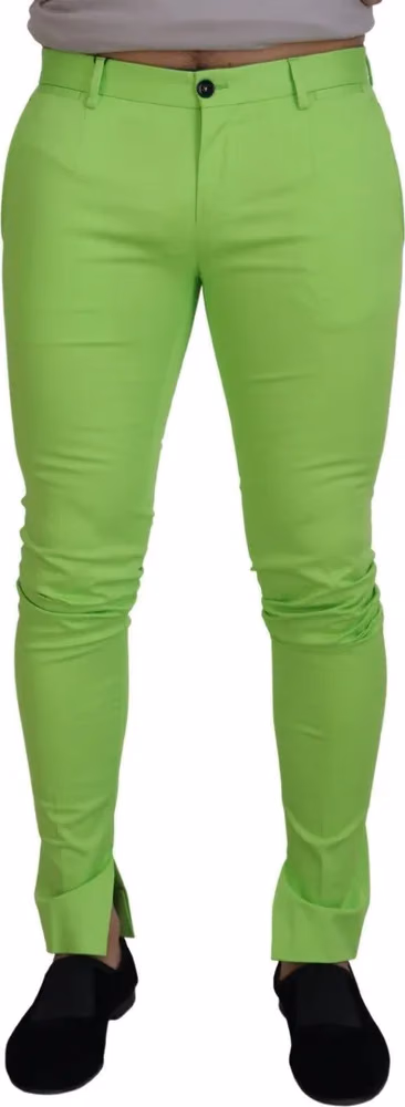Dolce & Gabbana Light Green Cotton Skinny Men Trousers Pants