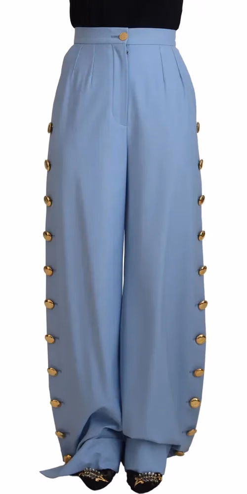 Dolce & Gabbana Light Blue Button Wide Leg Pants