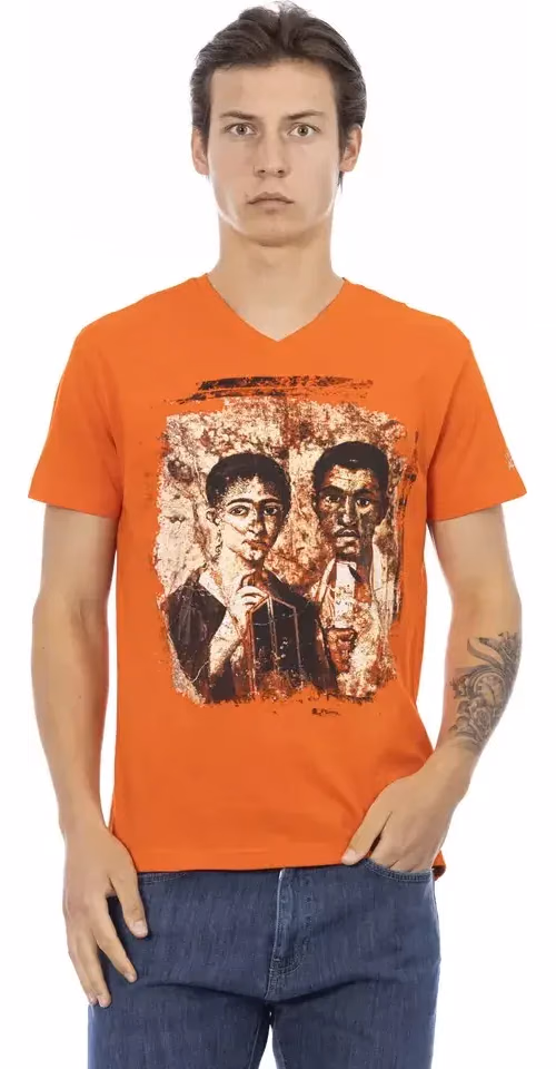 Trussardi Action Orange Cotton Men's V-Neck T-Shirt