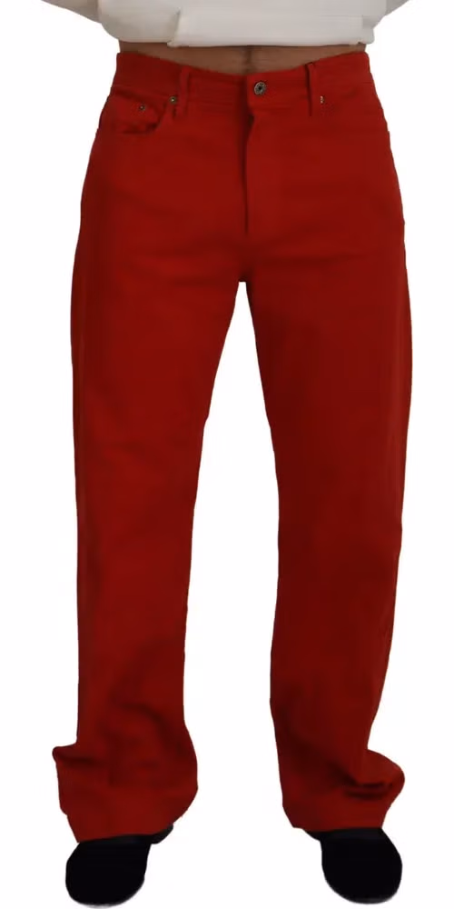 Dolce & Gabbana Red Cotton Straight Fit Men Denim Jeans