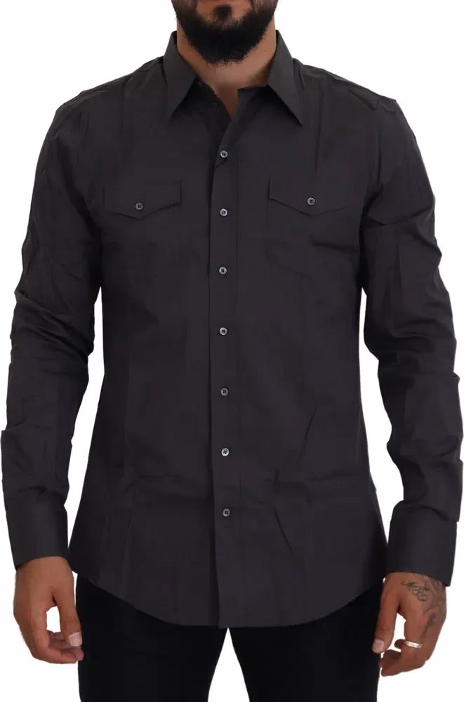 Dolce & Gabbana Gray SICILIA Slim Fit Stretch Dress Shirt