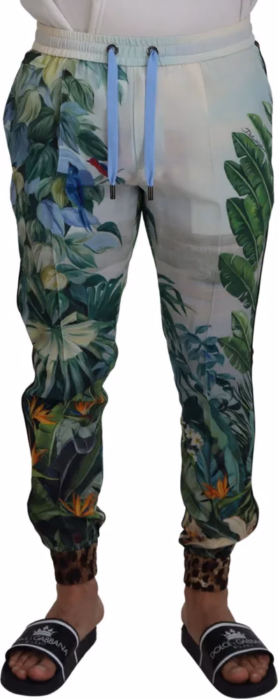 Dolce & Gabbana White Floral Printed Men Jogger Pants