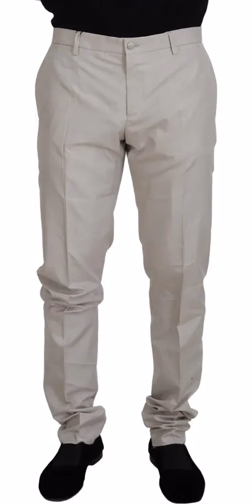 Dolce & Gabbana Off White Silk Mid Waist Chino Pants