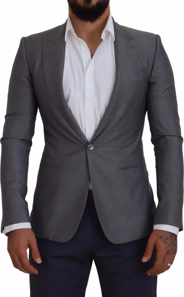 Dolce & Gabbana Gray Wool Silk Slim Fit Jacket Blazer
